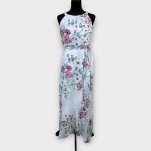 R&K Floral Maxi Dress Size 6 White Belted Flowy Romantic Ethereal Event Occasion